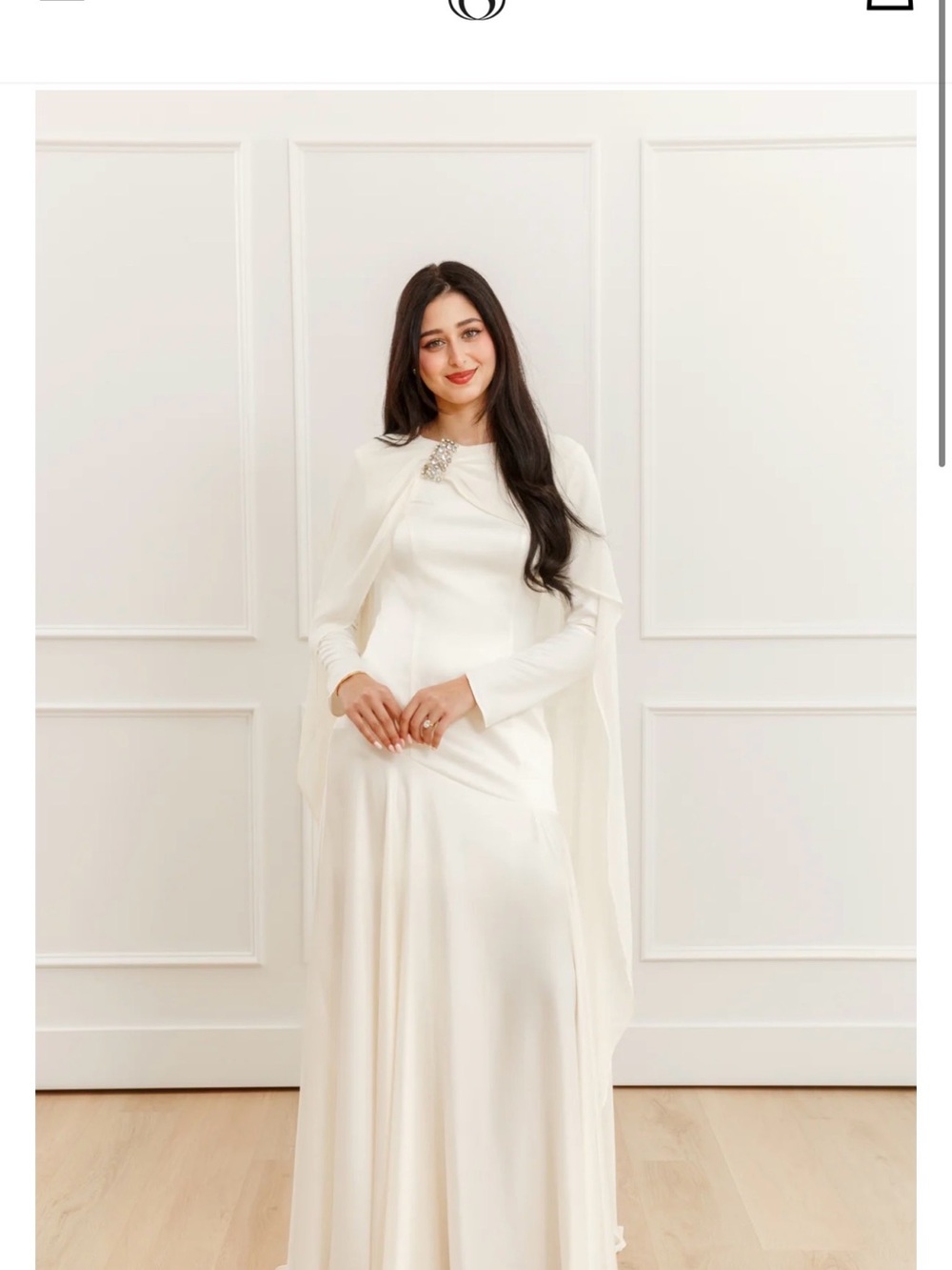 Elegant White Long-Sleeve Cape Gown - White